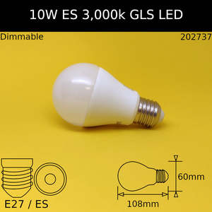 Led Gls Es: 10W 230V ES Dimmable 3,000K Warm White GLS LED