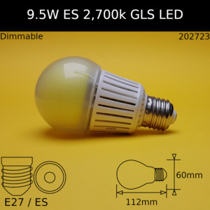 Led Gls Es: 9.5w 230V ES 800lm Dimmable 2,700K Warm White GLS Led