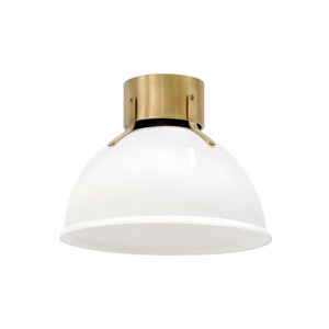Semi Flush: Argo Ceiling Light Opal Glass Shade with Brass Accents The Lighting Centre NZ
