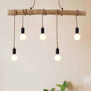 Pendant Light: Lea Pendant Light 5Lt in Black & Natural