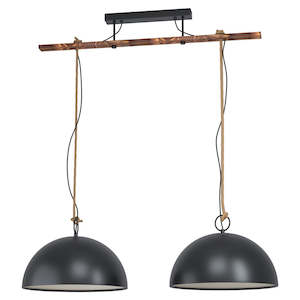 Eglo Lighting: Hodsoll 2Lt Pendant Light in Black & Rustic Wood