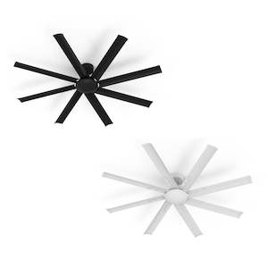 Fan W O Light: 65" Mooloolah Mini DC Ceiling Fan Matt Black, Satin White MOOLOOLAH/MINI/65 Atom Lighting