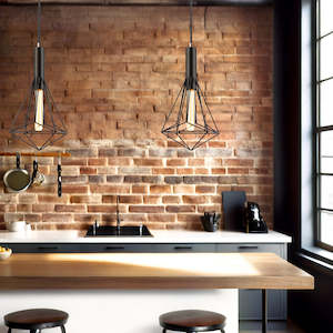 Industrial Pendant Light: Blackband Pendant Light Iron Small/Large Diamond Black CLA Lighting - PL-BLACKBAND5, PL-BLACKBAND6