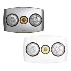 Bathroom Heat Lamp: Contour 2 Exhaust Fan 3-in-1 w/ Heater & 2x LED Light in Silver or White Martec Lighting - MBHC2LW, MBHC2LS