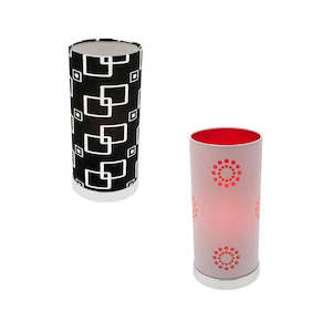 Cougar Lighting Fabian Table Lamp in Black or Silver/Red Shade