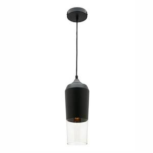 Cougar Lighting 1: Slim Pendant Light 1x60w E27 Black Metal & Clear Glass Cougar Lighting