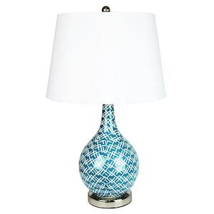 Designer Table Lamps: Chaka Table Lamp Geometric Patterned E27 60W Teal Blue Oriel Lighting OL97972BL