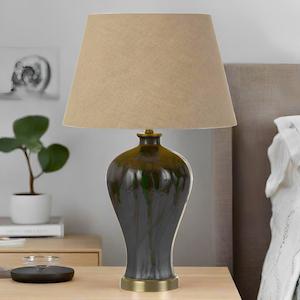 Kathy Table Lamp 25w E27 IP20 in Silver & Glazed Green/Linen Telbix Lighting - Kathy TL-SL