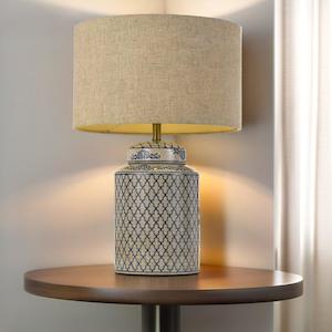 Designer Table Lamps: Kaylee Table Lamp in White w/ Linen Shade Telbix Lighting - KAYLEE TL-WH