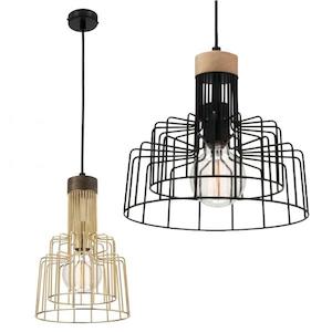 Gina Pendant Light in Black or Brass w/ Timber Mercator - PL-MG9321BLK, PL-MG9321BRS
