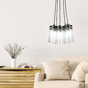 Industrial Pendant Light: Agar Pendant Multi Vintage Jar Clustered 5 Light Black Oriel Lighting - SL64805