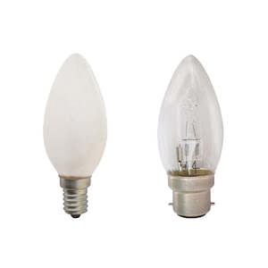 E14 Globes: Candle Halogen Globes 18W/28W B22/E27/B15/E14 Dimmable Clear/Frosted Glass CLA Lighting - PL-CLAHACAN