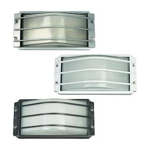 Deck Outdoor Wall Bunker w Guard Bulkhead E27 Oriel Lighting OL7991BK, OL7991WH