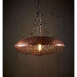 Industrial Pendant Light: Saucer Perforated Iron Ellipse Pendant Light in Antique Copper Zaffero - ZAF10169CP