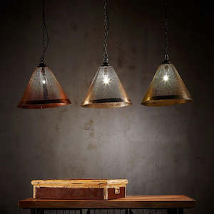 Industrial Pendant Light: Nico Perforated Iron Cone Pendant Light E27 in Copper/Brass Zaffero - ZAF10112, ZAF10260
