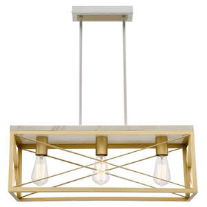 Modern Lights: Claudia 3LT Bar Pendant Light in Gold Metal w/ Marble Print Mercator Lighting - PL-MG1933