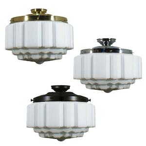 Ceiling Lighting: St Kilda 14" DIY Batten Fix in Brass, Chrome, Patina Black with Opal Matt Glass