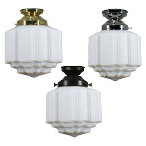 Ceiling Lighting: St Kilda 8" DIY Batten Fix in Brass, Chrome, Patina Black with Opal Matt Glass