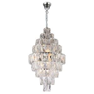 Chrome Pendant Light: Waterfall 9 Tier Pendant Light 12Lt in Chrome and Crystal
