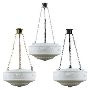 Chrome Pendant Light: Senator 17" 3 Chain Pendant Light in Brass, Chrome, Patina Black with Opal Matt Glass