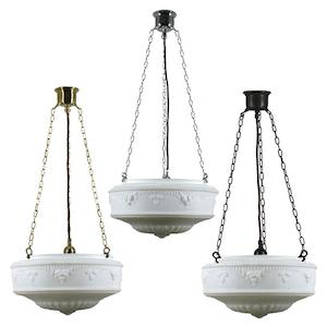 Senator 14" 3 Chain Pendant Light in Brass, Chrome, Patina Black with Opal Matt Glass
