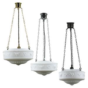Senator 11" 3 Chain Pendant Light in Brass, Chrome, Patina Black with Opal Matt Glass