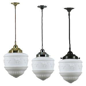 Senator 8" Cloth Cord Pendant Light in Brass, Chrome, Patina Black with Opal Matt Glass