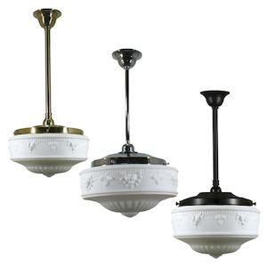 Chrome Pendant Light: Senator 14" Rod Pendant Light in Brass, Chrome, Patina Black with Opal Matt Glass