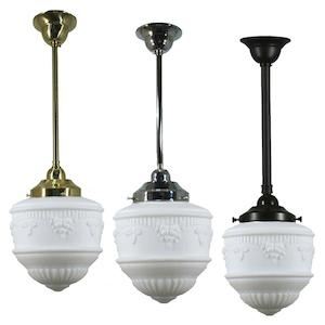 Chrome Pendant Light: Senator 8" Rod Pendant Light in Brass, Chrome, Patina Black with Opal Matt Glass