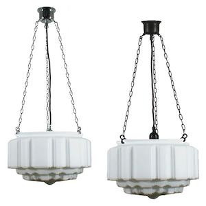 Chrome Pendant Light: St Kilda 14" 3 Chain Pendant Light in Chrome, Patina Black with Opal Matt Glass