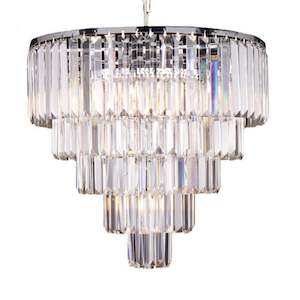 Designer Indoor Lighting: Celestial Chandelier in 4, 5, 9, 10 Light in Chrome or Satin Brass