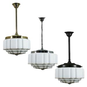 St Kilda 14" Rod Pendant Light in Brass, Chrome, Patina Black with Opal Matt Glass