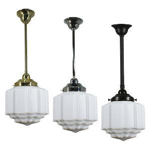 St Kilda 8" Rod Pendant Light in Brass, Chrome, Patina Black with Opal Matt Glass