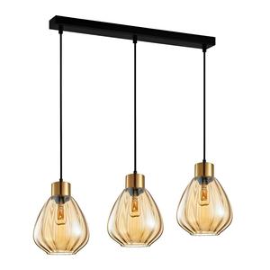 Smoked Glass Pendant Light: Tulip Glass Ribbed Bar Pendant Light 3Lt in Bronze Amber or Smoke Wine