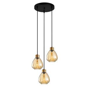 Smoked Glass Pendant Light: Tulip Glass Ribbed Pendant Light 3Lt in Bronze Amber or Smoke Wine