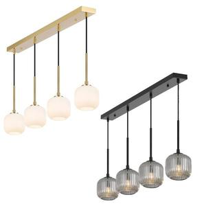 Smoked Glass Pendant Light: Bobo Bar LED Pendant Light 4Lt in Antique Gold/Opal Matt or Black/Smoke