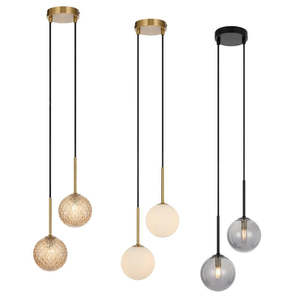 Glass Globe Pendant Lights: Gaston Pendant Light 2Lt in Antique Gold, Black