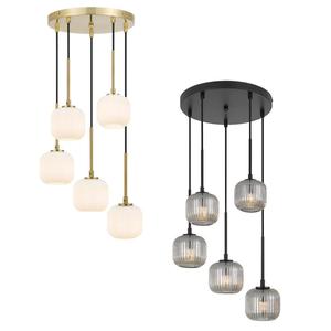 Glass Globe Pendant Lights: Bobo LED Pendant Light 5Lt in Antique Gold/Opal Matt or Black/Smoke