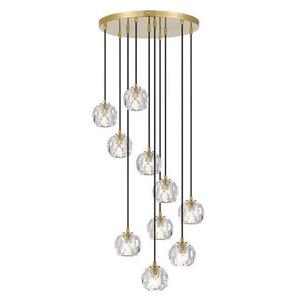 Glass Globe Pendant Lights: Zaha LED Pendant Light 10Lt w/ Crystal Glass in Antique Gold or Chrome
