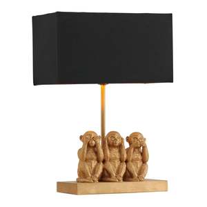 Animal Lamp: No Evil Monkeys Table Lamp - Gold, Black Shade, 390mm High, PL0276