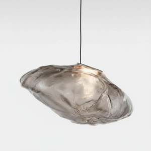 Smoked Glass Pendant Light: Nimbus Hand Blown Grey Glass Pendant Light with Black Canopy