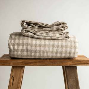 Natural Gingham Linen Flat Sheet
