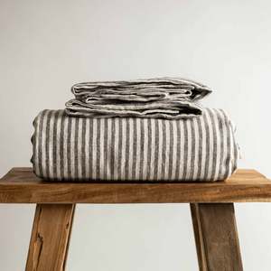 Charcoal Stripe Linen Flat Sheet