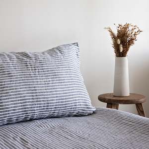 Duvet Covers: Chambray Stripe Linen Duvet Cover