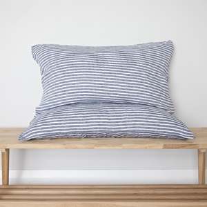 Pillowcases: Chambray Stripe Linen Pillowcases - Pair