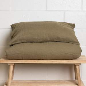 Pillowcases: Olive Linen Pillowcases - Pair
