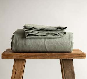 Linen Fitted Sheets 1: Sage Green Linen Fitted Sheet