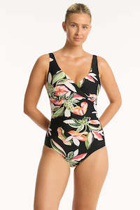Sea Level: SEA LEVEL SUNDOWN CROSS FRONT MULTIFIT ONE PIECE - Black