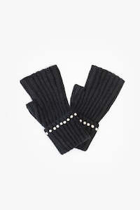 ANTLER PEARL FINGERLESS GLOVES - Black