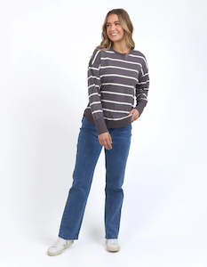 Womens Sweatshirts Crews: FOXWOOD FARRAH LONG SLEEVE -Dark Grey/White